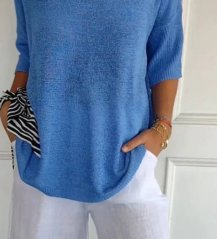 Kinga | Oversizowy Sweter z Dekoltem w Serek