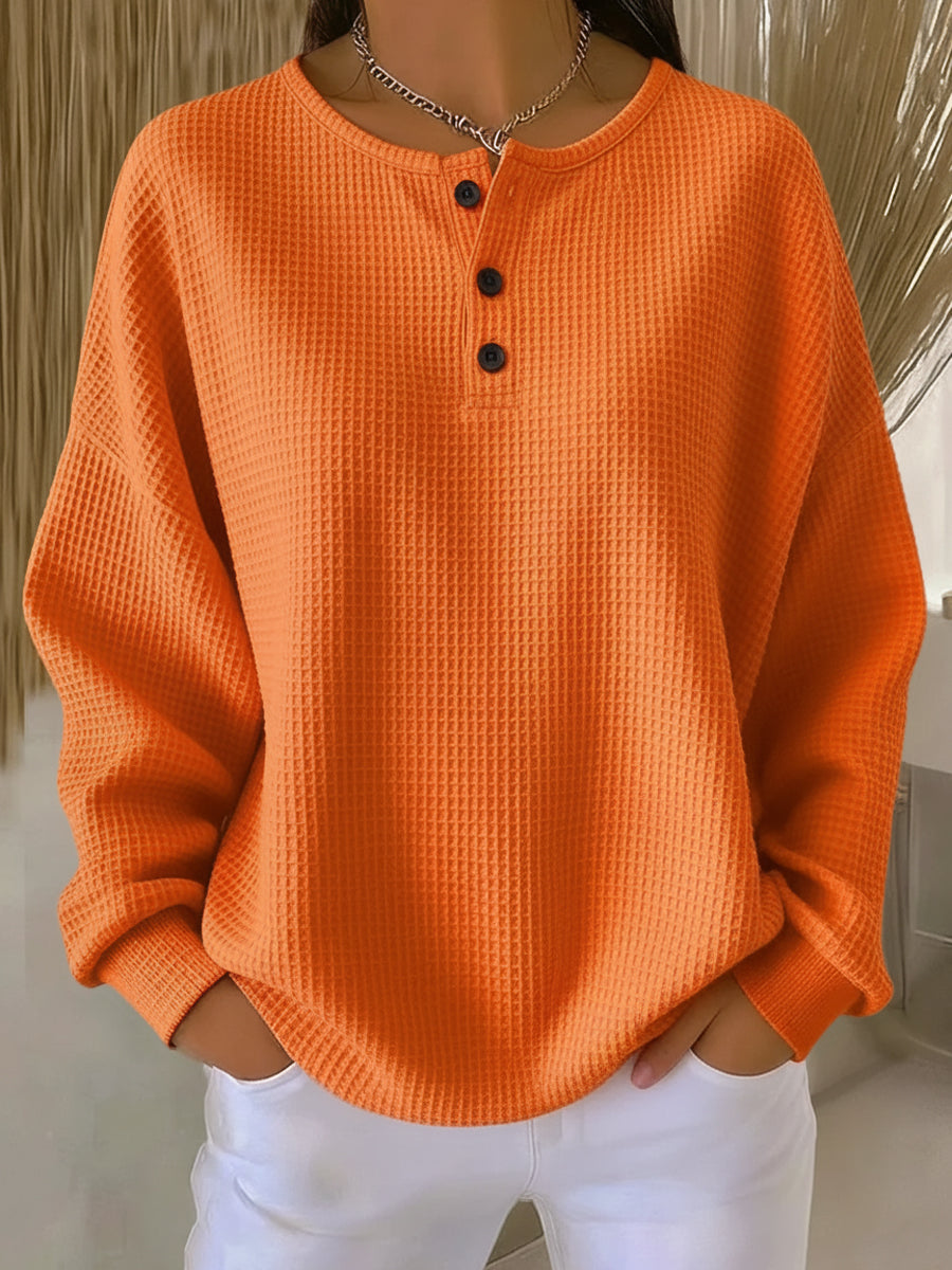 Mirabel | Przytulna Bluza Henley w Waflowy Wzór