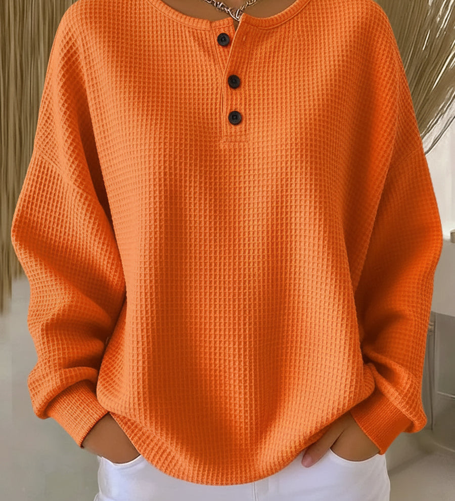 Mirabel | Przytulna Bluza Henley w Waflowy Wzór