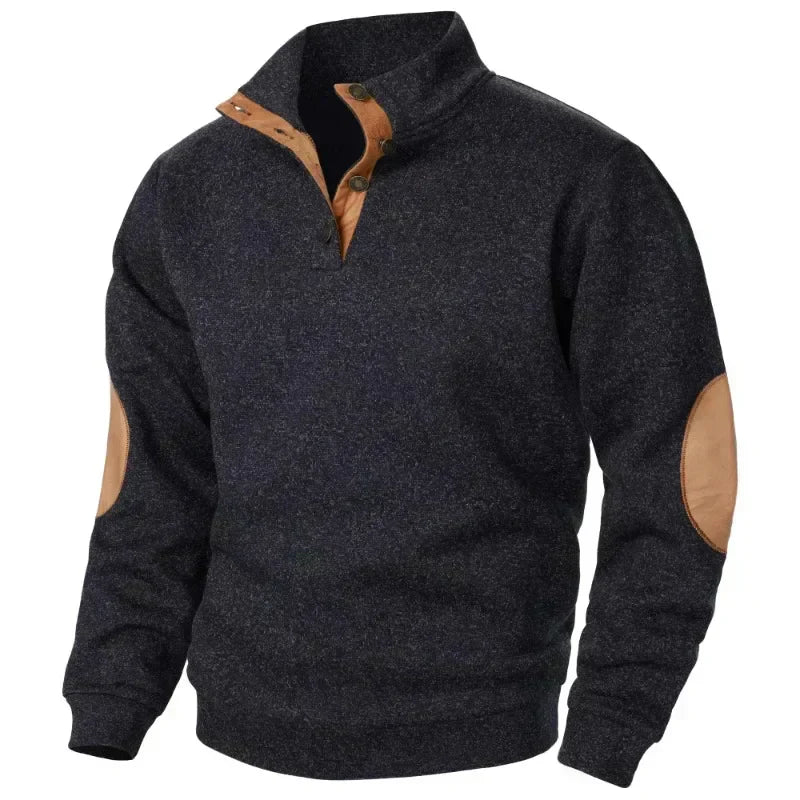 Męski Stylowy Sweter z Guzikami i Łatami na Łokciach
