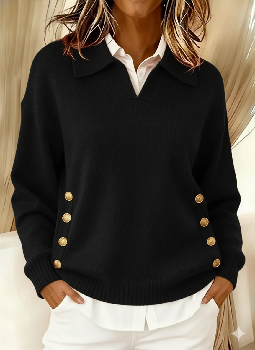 Vynette | Sweter Polo z Dekoltem w Serek