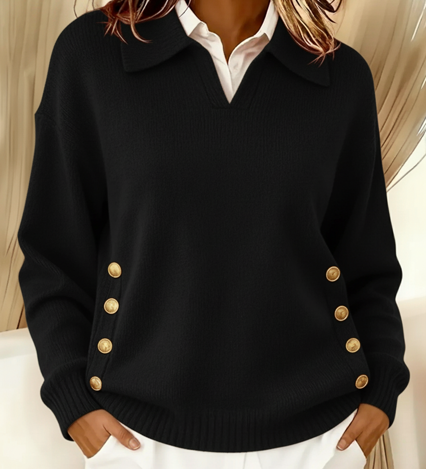 Vynette | Sweter Polo z Dekoltem w Serek
