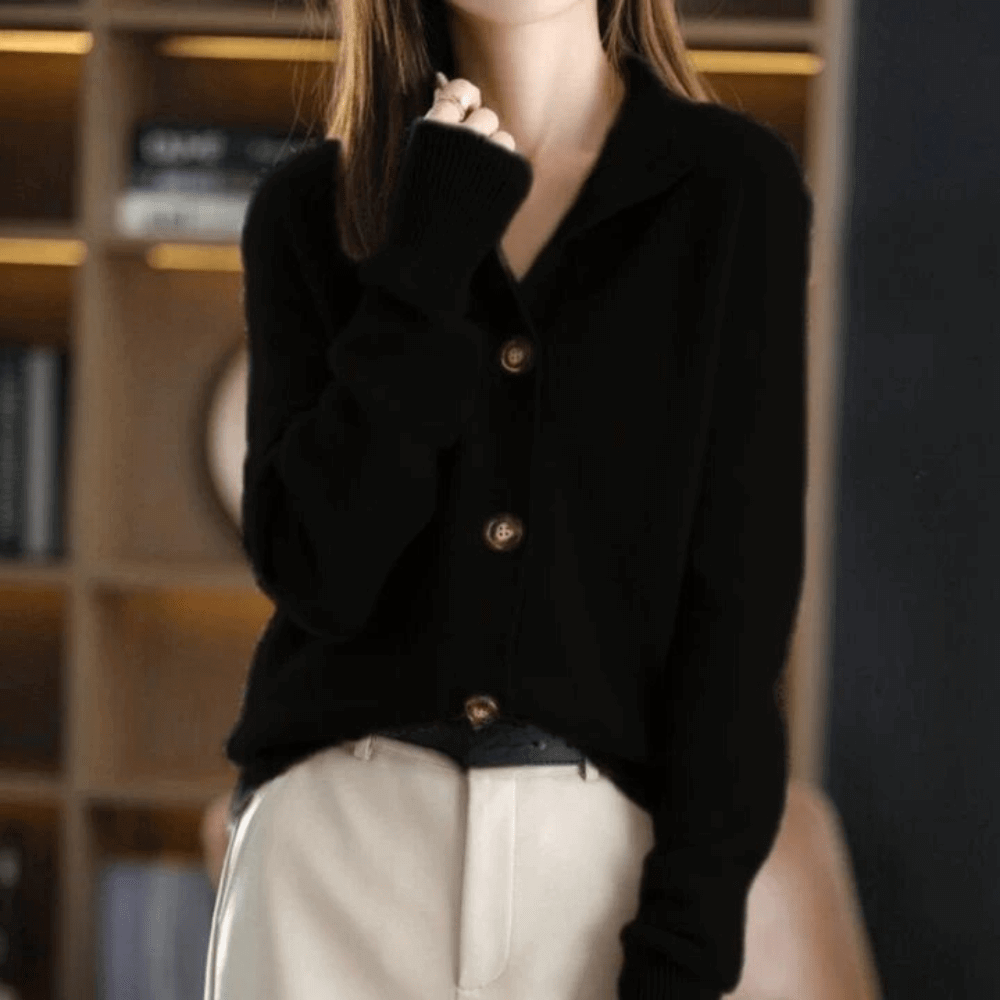 Magdalena | Elegancki Dziany Kardigan z Otwartym Kolnierzem dla Kobiet