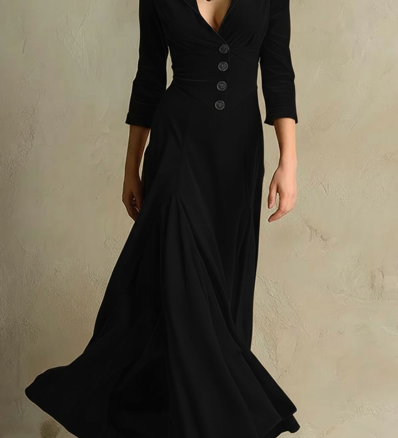 Brązowa Elegancka Retro Sukienka z Aksamitnym Kołnierzem