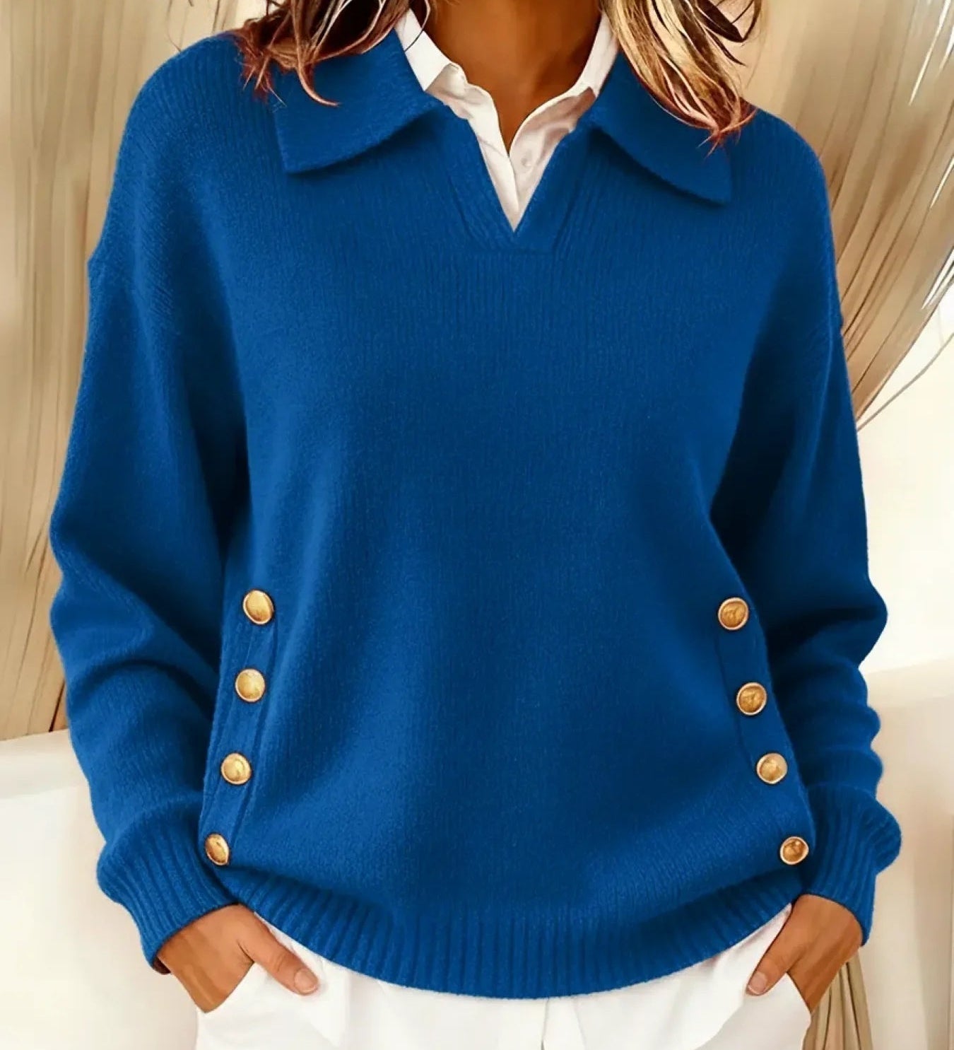 Vynette | Sweter Polo z Dekoltem w Serek