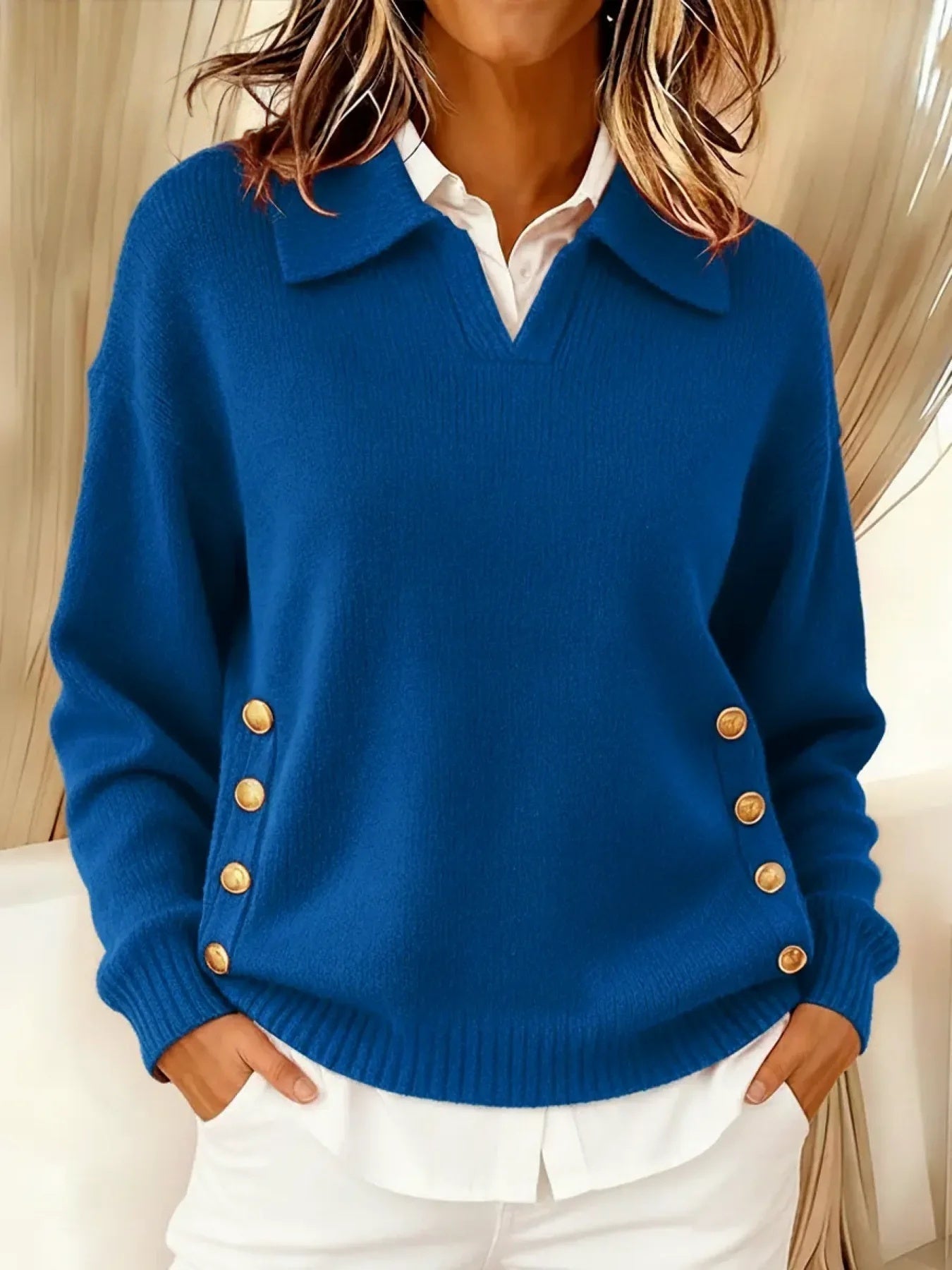 Vynette | Sweter Polo z Dekoltem w Serek