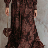 Brązowa Sukienka Maxi z Zippem w Wzór Paisley