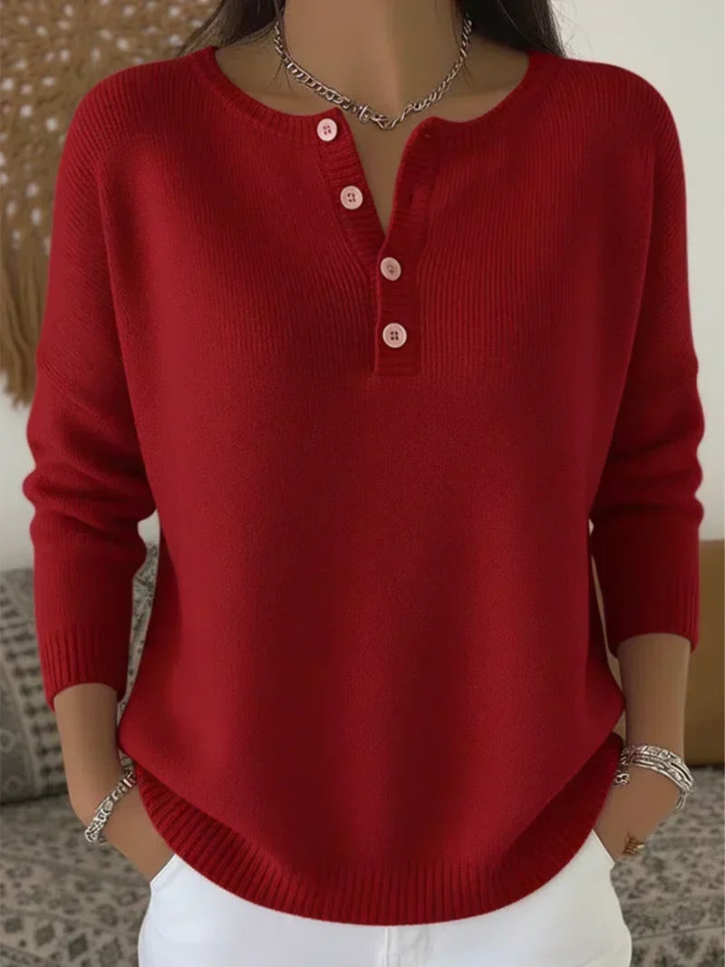 Helena | Dzianinowy Sweter Henley na Guziki