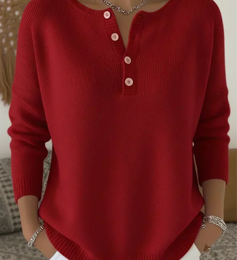 Helena | Dzianinowy Sweter Henley na Guziki