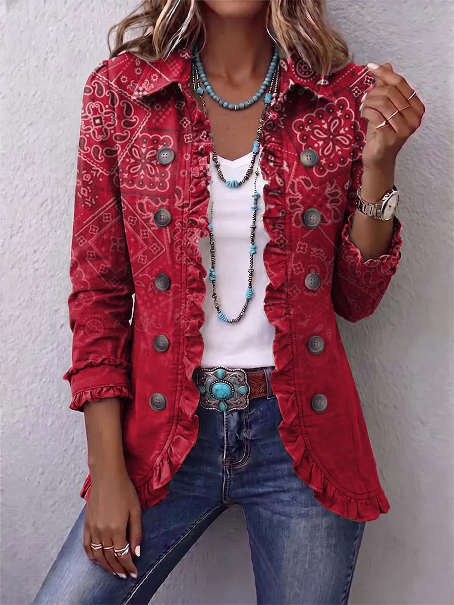 Gisela | Żakiet z Falbankami i Wzorem Paisley Ombré w Stylu Boho