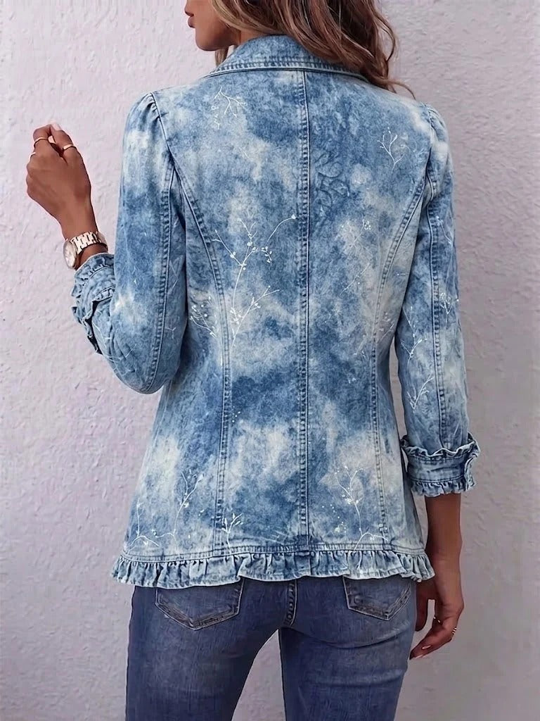 Julia | Żakiet z Vintage Botanicznym Wzorem Ombré w Stylu Boho i Detalem z Falbankami
