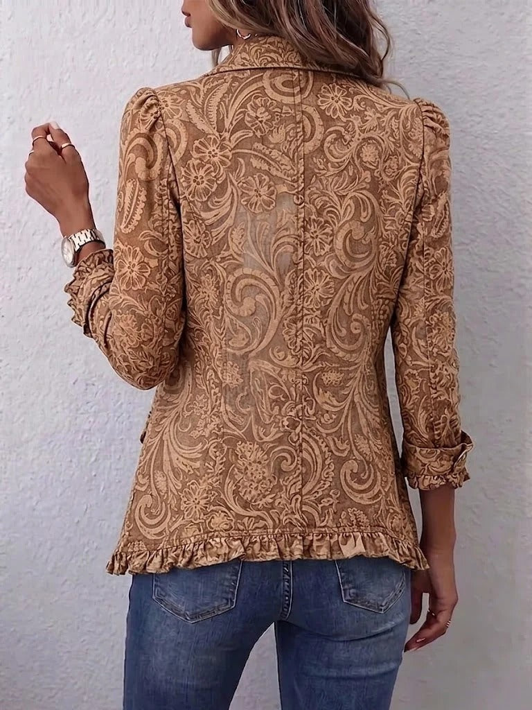 Victoria | Żakiet Boho Vintage z Kwiatowym Nadrukiem i Falbankami