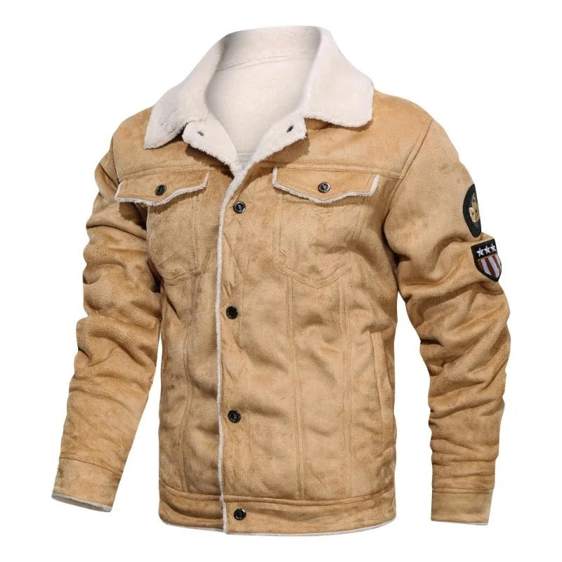 Elegancka Ciepła Skórzana Kurtka Fleece